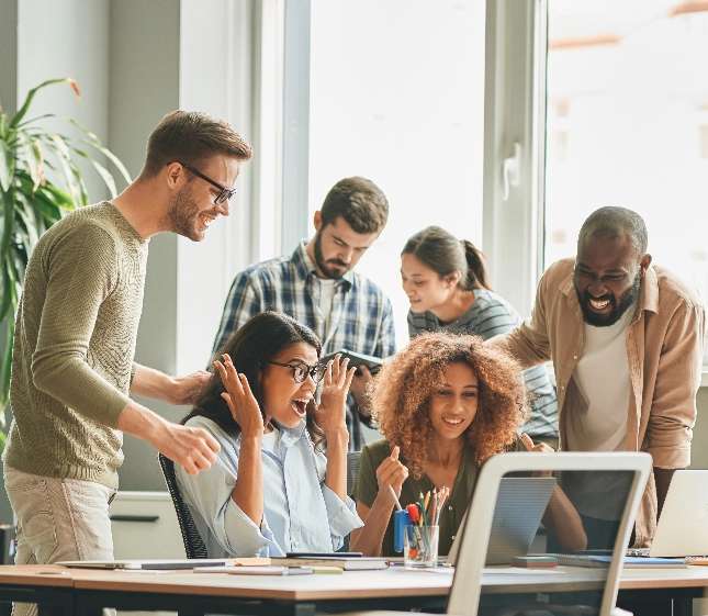  A group of professionals discussing the software product development